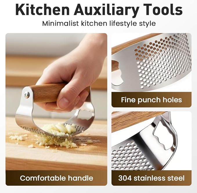Upgraded Garlic Press Rocker, Manual Garlic Presser with Peeler, Wide Handle Garlic Chopper Grinder for Home Kitchen Gadgets Tools (1PC)