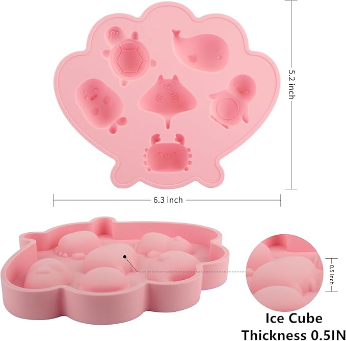 Fu Store Ice Cube Tray Shell Silicone Ice Cube Trays with Cute Marine Life Shapes Cubes Easy to Release Perfect for Freezer Home, Kitchen, Drinks, Cocktail, Coffee, Chocolate Mold (Pink)