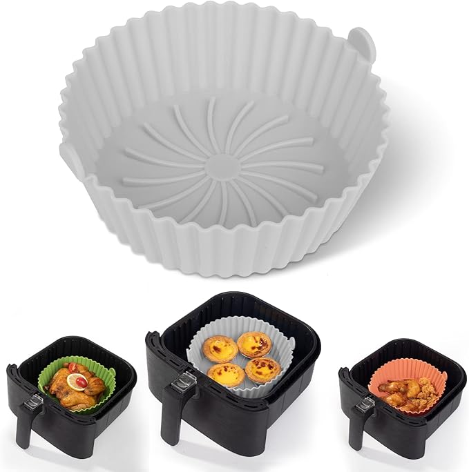 Silicone Liners - Reusable Non-stick Pot Liner Compatible with COSORI Air Fryer Basket Accessories (Large - 6.3 Inch, Fit 3 to 4.5 Qt, Gray)