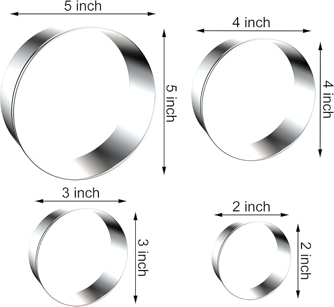 Circle Round Biscuit Cookie Cutter Set - Large Donut Cutter Ring Molds - 5 Inch, 4 Inch, 3 Inch, 2 Inch - Geometric Plaque Cookie Cutters Shapes - Stainless Steel