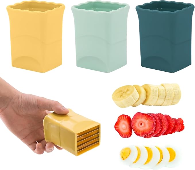 3PCS Fruit Slicer Cup: Strawberry Slicer, Speed Cutter for Banana Grape Egg Rapid & Safe Slicing Kitchen Gadget