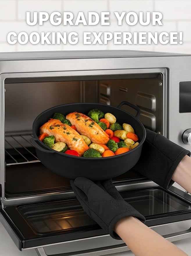 Silicone Air Fryer Liner 8.6" Round for 5–8 QT, No Divider, Reusable Non-Stick Collapsible Pot Liner, Dishwasher Safe, Heat-Resistant 446°F, BLACK, 1 Pack