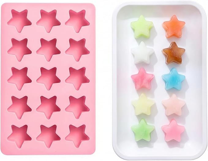 Cute Ice Cube Trays Silicone Chocolate Mold Wax Melt Molds Easy Release Ice Trays Non-Stick Chocolate Soap Pudding Jello Ice Cube Tray (Star)