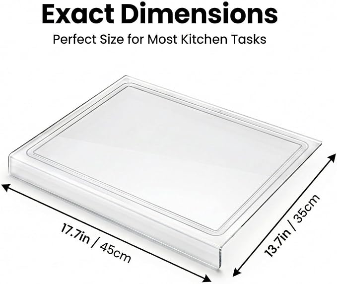 Acrylic Cutting Board with Counter Lip,18x14 Inch Clear Chopping Board, Non-Slip Ease to Clean Anti-Scratch Kitchen Cutting Boards with Lip for Countertop,Ideal for Food-Fruits,Bread,Vegetables Prep