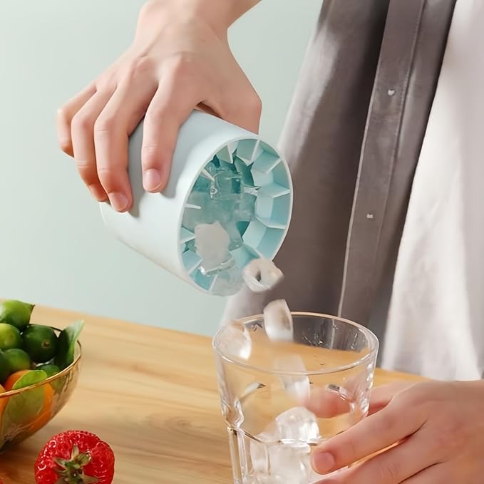3D Upgraded Silicone Ice Cube Tray with Easy Release-30 Cubes, Leak-Proof&Space-Saving for Freezer,RV,Office-BPA-Free Fast Ice Maker for Drinks,Cocktails, Party (Includes Travel Ice Bucket) (Blue)