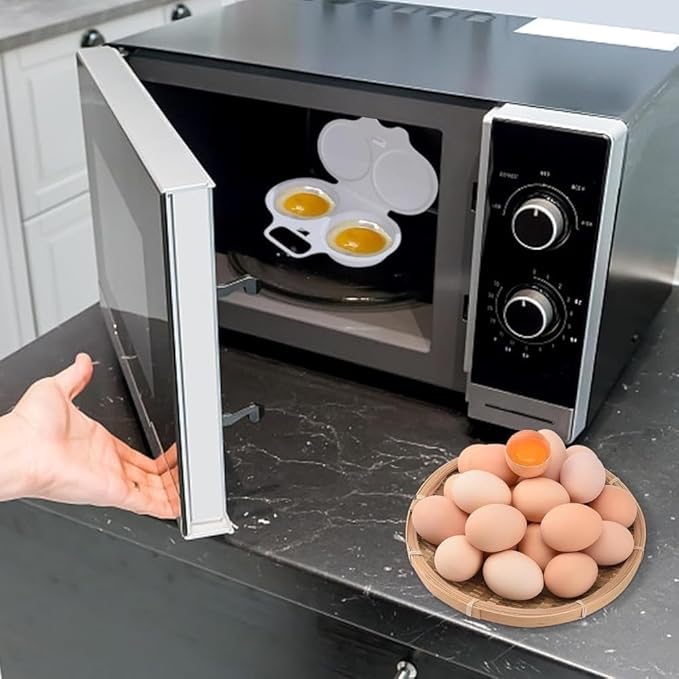 Egg Poacher, Microwave Egg Boiler Poacher, 2 Cavity Nonstick Poached Egg Maker With Lid, Egg Poacher Microwave Egg Cooker, Double Drain Poached Egg Cups Egg Poachers
