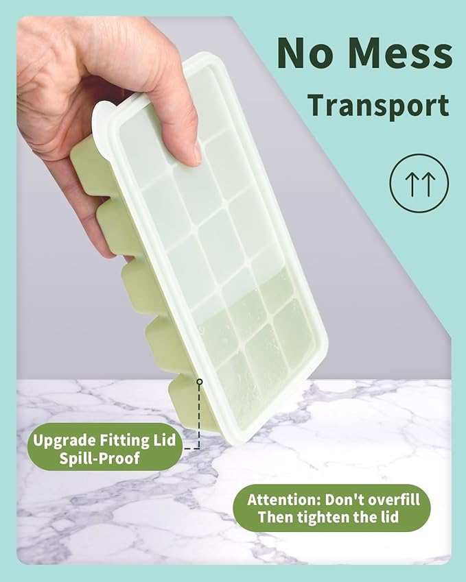 Upgraded Silicone Ice Cube Trays For Freezer with Lid, Spill-Proof Easy Release Silicone Ice Trays with Lids for Freezer, Coffee, Drinks, Cocktail, Baby Food, Juice, BPA Free, 3Pack