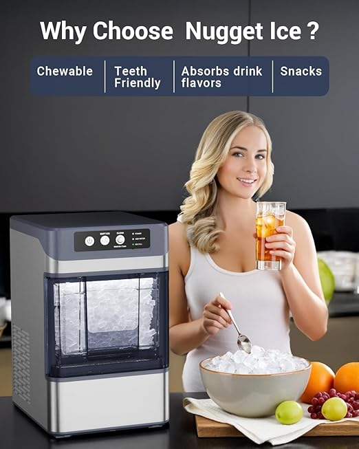 Nugget Ice Maker Countertop – 44 lbs/Day Pebble Ice Machine with 0.8 Gal Water Tank, 6-10 Mins Fast Ice, Self-Cleaning, Portable for Home, Camping, Kitchen, RV