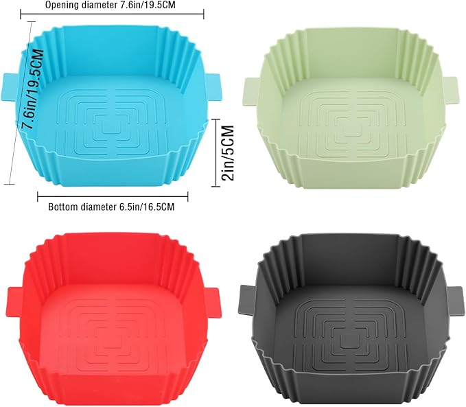 2 Pack Air Fryer Silicone Liners for 3-6QT, LYHOLKEER 7.6inch Square Silicone Airfryer Liners Reusable for 4 4.4 4.5 5 5.3 5.5 5.8QT, Air Fryer Accessories Replacement for Parchment
