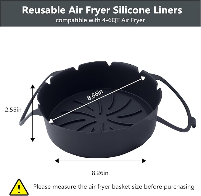 2 Pack Round Silicone Air Fryer Liners, Thickened Reusable Basket Liners with Extended Snap-on Handle, Compatible with Ninja AF101/AF150/AF141/AF161 4-5.5QT Air Fryers,Air Fryer Accessories