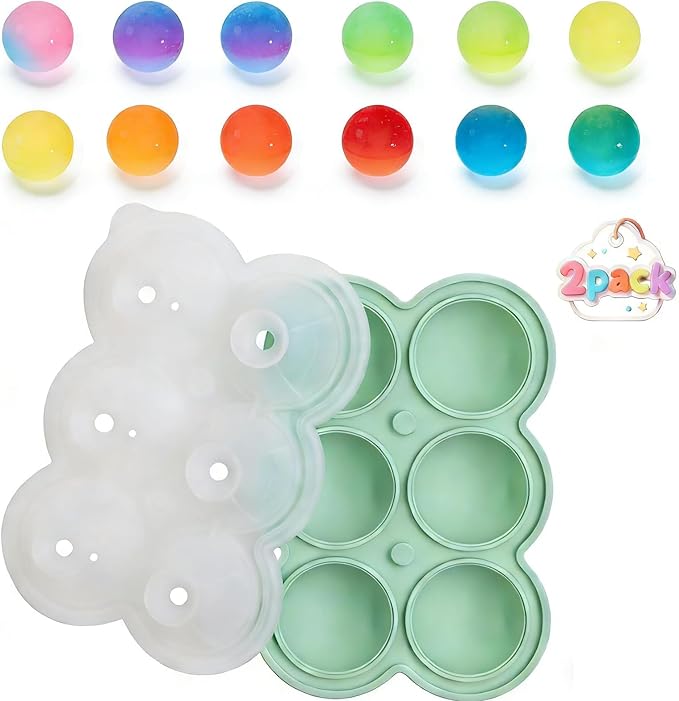 Ice Ball Mold, 2 Pack Silicone Ice Trays With Individual Cover - Easy Fill and Release Round Sphere Mold for Cocktails Bourbon - 1.7 Inch 12 Balls-Green