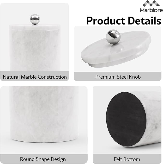 Ice Bucket Marble with Lid 6 Inch White Stone Ice Bucket for Parties, Wine & Champagne Chiller, Small Ice Bucket for Home Bar, Drink Cooler, Freezer Ice Bin & Hosting Party Essentials