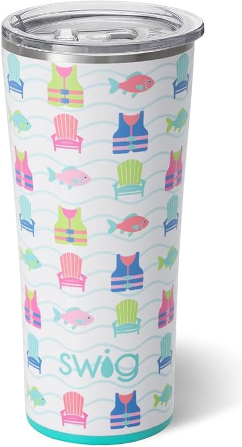 Swig Life 22oz Insulated Tumbler, Travel Coffee Tumbler with Lid, Cup Holder Friendly Travel Coffee Mug, Stainless Steel (Lake Girl)