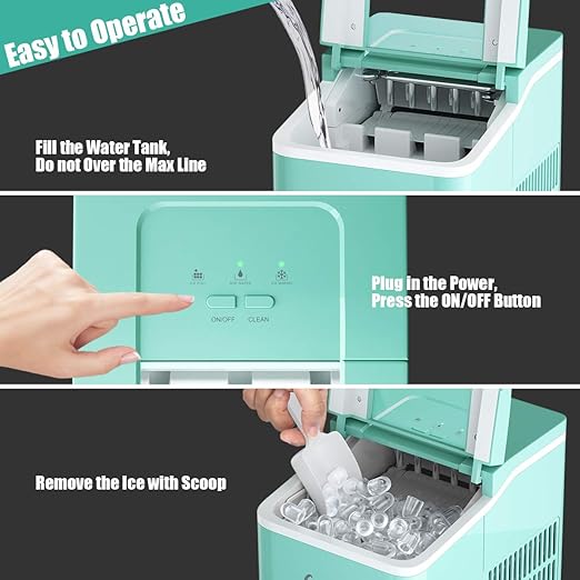 COSTWAY Countertop Ice Maker, 26Lbs/24H Portable Ice Machine with Self-Cleaning Function, Bullet Ice Cubes Ready in 8 Mins, Scoop and Removable Basket,Ice Maker for Home Party Bar, Green