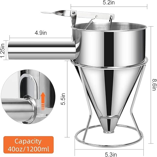 Multi-Caliber Pancake Batter Dispenser, Stainless Steel Funnel Cake Dispenser, Piston Funnel Cake Maker for Pancakes, Cupcakes,Crepes,Muffin,Waffles, Chocolate Balls (1200)