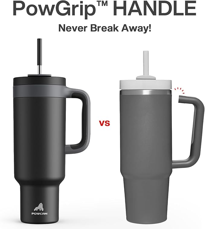 POWCAN 50 oz Tumbler with Handle, 2-in-1 Straw and Sip Lid, Leakproof, Dishwasher Safe, Insulated Stainless Steel Travel Coffee Mug, Keeps Cold for 34 Hours, Fits in Car Cup Holder (Midnight)