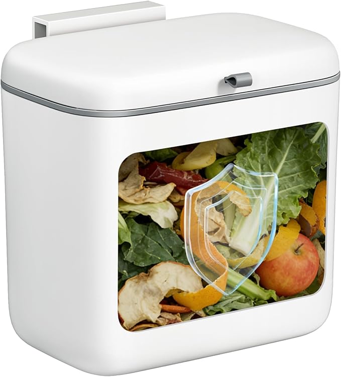 CTIME Compost Bin Kitchen 2.6 Gallon, Hanging Small Compost Bin for Countertop or Under Sink, Indoor Food Waste Bin for Kitchens Bathrooms Living Rooms RVs Bedroom