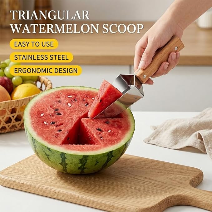Triangle Watermelon Cutter, 2026 Upgraded 304 Stainless Steel Watermelon Slicer with Wooden Handle - Melon Slicer, Fruit Cutter for Kitchen Gadgets (1 Pc)