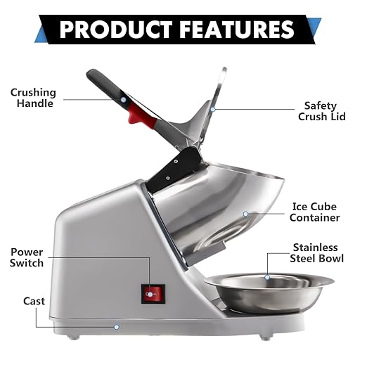 4 Blades Electric Ice Shaver 300W Snow Cone Maker Machine 143lbs/hr Shaved Ice Machine Stainless Steel Kitchen Electric Ice Crush with a Free Ice Pick and Ice Cube Tray