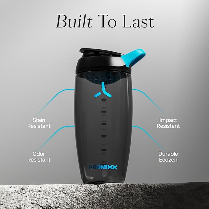 Promixx Pursuit Protein Shaker Bottle – 26oz Silent Snap-Fit Mixer for Lump-Free Shakes – Leak-Proof BPA-Free Ecozen Gym Shaker with Measurement Marks for Fitness and Travel – Black