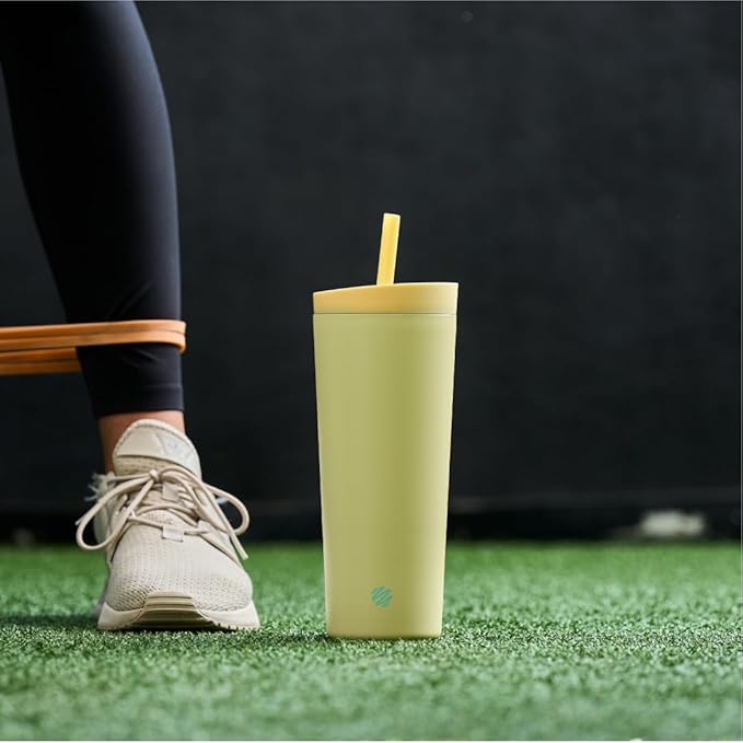 BlenderBottle 2-in-1 Insulated Stainless Steel Shaker Tumbler, Swig Leakproof Lid, Straw, BlenderBall, BPA Free, For Protein Shakes, Smoothies, And Pre Workout, 24 oz, Yellow (Mellow)