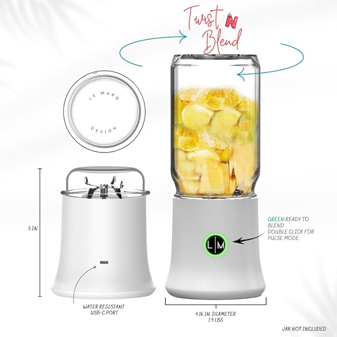 Personal Portable Blender for BALL Mason Jar, Blender Attachment Designed for wide mouth jars by Le Marq Design.