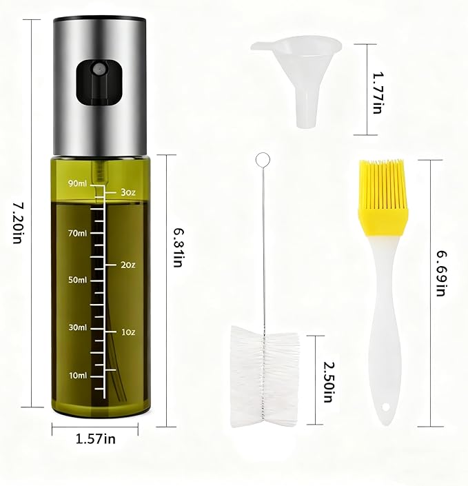 Oil Sprayer for Cooking - Olive & Avocado Oil Spray Bottle, 100ml Food Grade Glass Mister with Adjustable Nozzle for Kitchen Gadgets, Air Fryer, Salad, Frying, BBQ （1PCS）