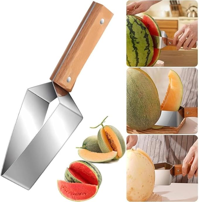 1 PCS Triangle Watermelon Cutter, Stainless Steel with Wooden Handle - Melon Slicer, Fruit Cutter for Kitchen Gadgets.