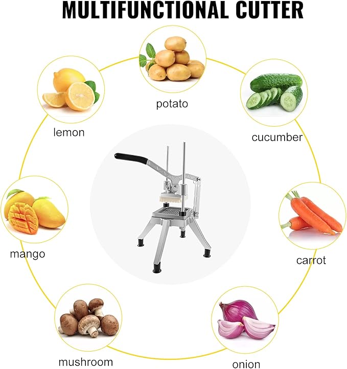 VEVOR Commercial Chopper with 4 Replacement Blades Commercial Vegetable Chopper Stainless Steel French Fry Cutter Potato Dicer & Slicer Commercial Vegetable Fruit Chopper for Restaurants & Home Kitche