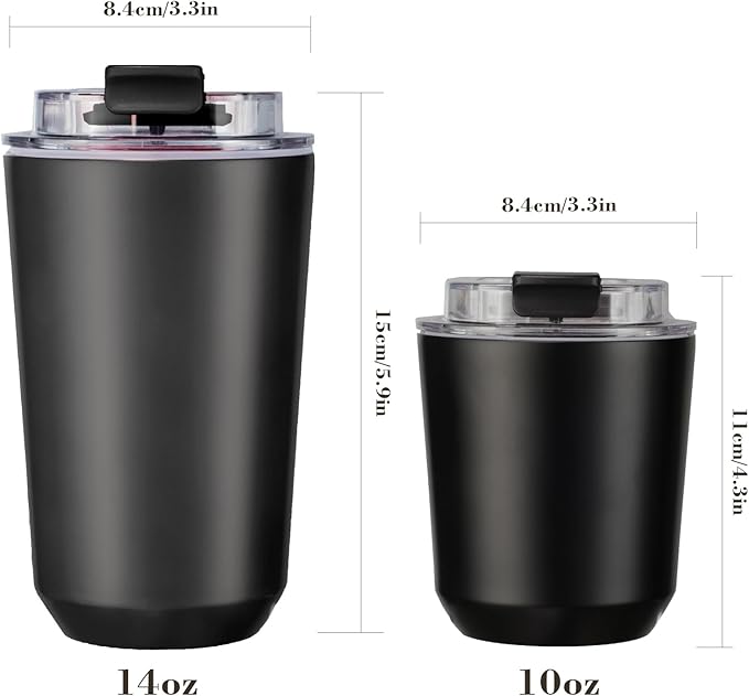Puraville Insulated Tumblers with Lid, 14 oz Travel Coffee Mug Stainless Steel Vacuum Cup, Leak Proof Reusable Double Walled Coffee Tumbler for Iced and Hot Drinks, Black