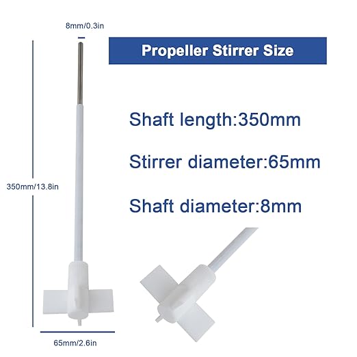 ONiLAB 18900075 PTFE Coated Propeller Stirrer，65mm Stirrer Diameter, 8 mm Shaft Diameter, 350 mm Shaft Length