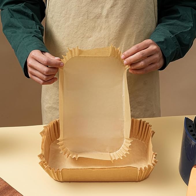 Air Fryer Liners Disposable Rectangular.Virgin Pulp Parchment Paper for 4qt-6qt Air Fryer.Food Grade,Non-stick, Oil-proof & Heat Resistant for Baking,Microwave,Cooking & Deep Fryer Accessories (50)