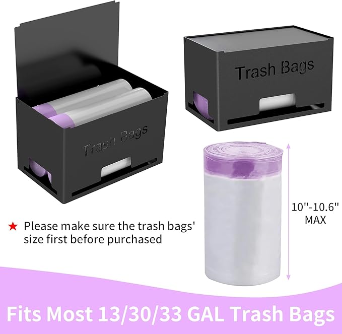 STWWO 2-Pack Trash Bag Holder Dispenser, Stackable Garbage Bag Dispenser, Extra Large Trash Organizer for Kitchen Laundry Under Sink, Wall Mounted or Freestanding, Metal Black