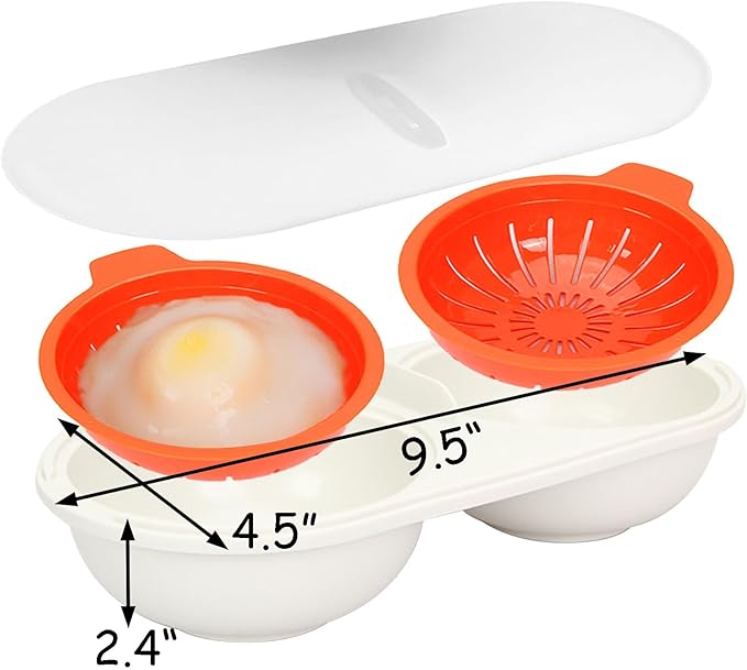 Microwave Egg Poacher, Egg Cooker Microwavable 2 Cavity Eggs Poacher Steamer Cookware Double Layer Microwave Boiled Eggs Maker for Egg McMuffin Hamburg Breakfast Sandwiches Easy to Cook