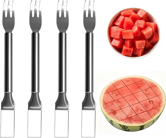 4 Pcs Watermelon Fork Slicer Cutter Upgraded Non‑Slip for Parties Camping Kitchen Tool, Perfect for Family Gatherings Summer Fun Fruit Cutting and Serving