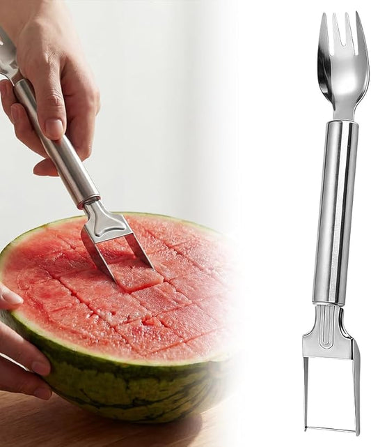 Watermelon Slicer, 2-in-1 Stainless Steel Fruit Cutter and fork,Summer Watermelon Cutter Slicer Tool, Portable Kitchen Gadget for Home Camping Picnics Parties (1)
