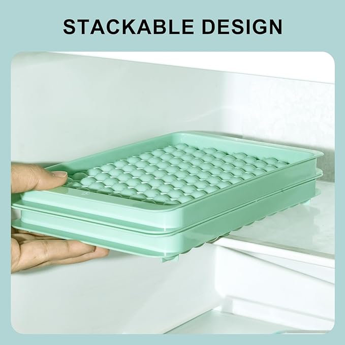 Mini Ice Cube Tray, Small Round Ice Cube Molds 104x2 PCS Tiny Pebble balls, Crushed Ice Trays for Freezer with Lid, Easy Release Nugget Ice Ball Maker for Chilling Drink, Coffee, and Juice