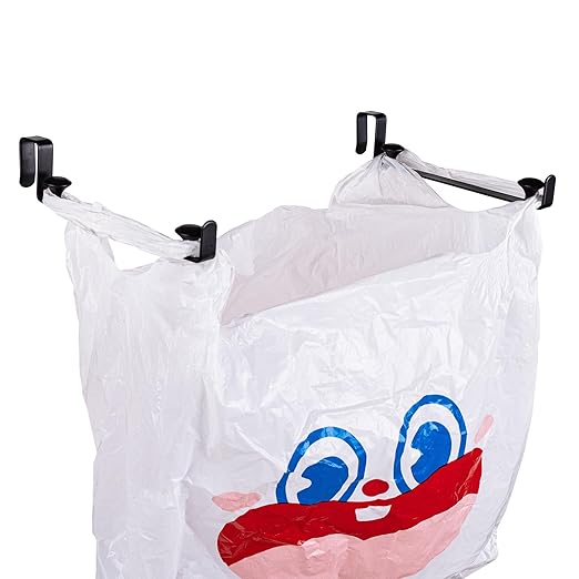 Large Trash Bag Holder for Kitchen Cabinets Doors, Under Sink Plastic Bag Hooks, Stainless Steel Garbage Bag Holder, Kitchen Trash Waste Cans (Black)