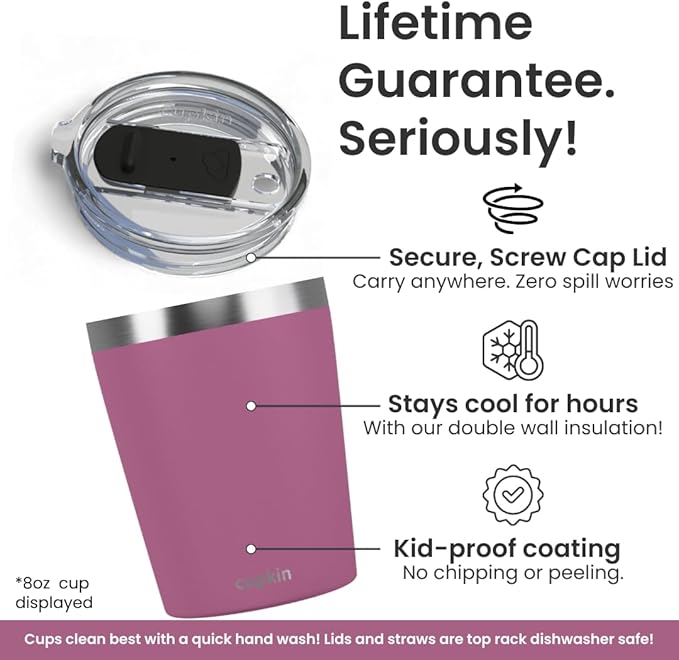 CUPKIN Toddler Tumblers, The Original 12 oz Stackable Stainless Steel Cups, Set of 2 Powder Coated Insulated Kids Water Bottle Alternative + BPA Free Lids + Silicone Straws (Polignac + Potpourri)