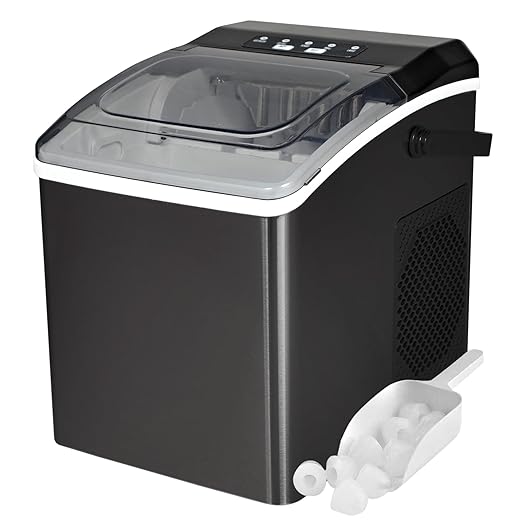 Koolatron KIM26-B Ice Makers Countertop, Portable Ice Maker, 26lbs/24Hrs 9 Bullet Ice Cubes Ready in 7 Mins, Self-Cleaning Function, L&S Size, with Ice Scoop and Basket, Perfect for Party, Black