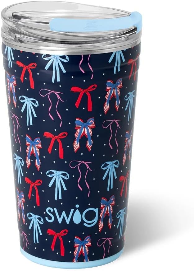 Swig Life 24oz Party Cup, Stackable Insulated Travel Coffee Tumbler with EZ Slider Lid, Cup Holder Friendly, Stainless Steel 24 oz Tumbler, Reusable Coffee Mug (Miss Independence)