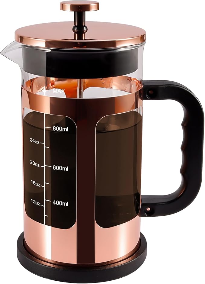 French Press Coffee Tea Maker, Upgrade Heat Cold Resistant Thickened Glass with 4 Level Stainless Steel Filtration System Brew Coffee & Tea, BPA Free, Large 1000ml 34oz, Rose Gold