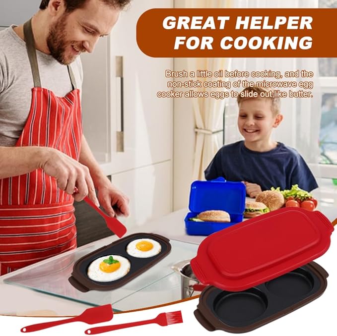 Microwave Egg Cooker Quick-Heat Microwave Egg Poacher Cooker & Fryer for Breakfast Sandwiches Save Time,Portable for Home,Travel(COLOR:red)