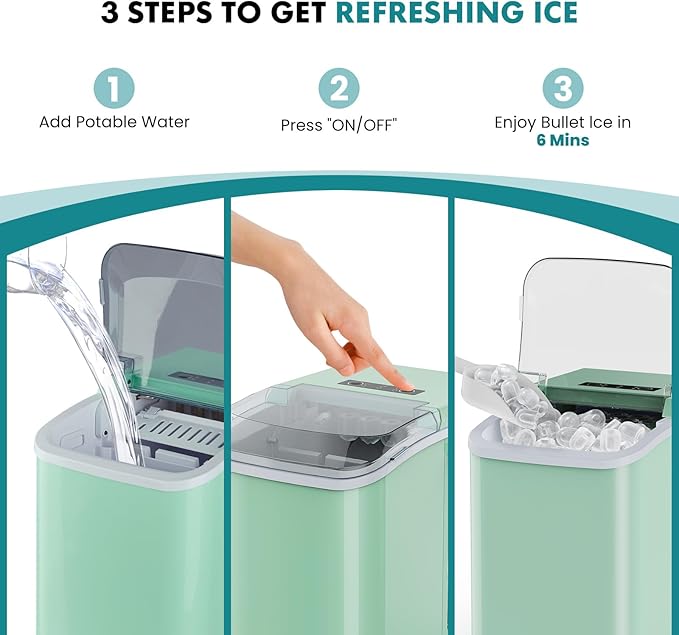 OLIXIS Ice Maker Machine with Handle,26lbs in 24Hrs,9 Ice Cubes in 6 Mins,Auto-Cleaning Portable Ice Maker with Basket and Scoop, Countertop Ice Maker for Home/Kitchen/Camping/RV, Bright Green