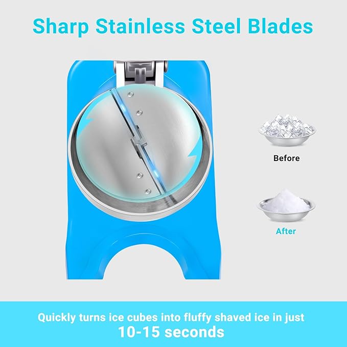 300W 178 lbs/hr ETL-Listed Dual Blade Electric Ice Shaver Machine with Ice Pick, Ice Crusher for Home Use and Commercial, Shaved Ice Machine, Ice Grinder, Blue