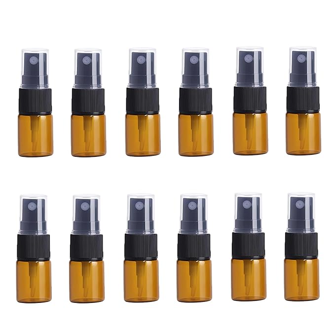 UPSTORE 12Pcs 5ml/0.17oz Glass Spray Bottles Empty Refillable Fine Mist Spray Bottle Dispenser with Cap Essential Oil Liquid Containers Jar for Perfume