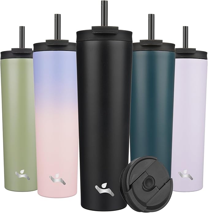 Konokyo 34 OZ Insulated Tumbler with Lid and 2 Straws Stainless Steel Water Bottle Vacuum Travel Mug Coffee Cup,Black