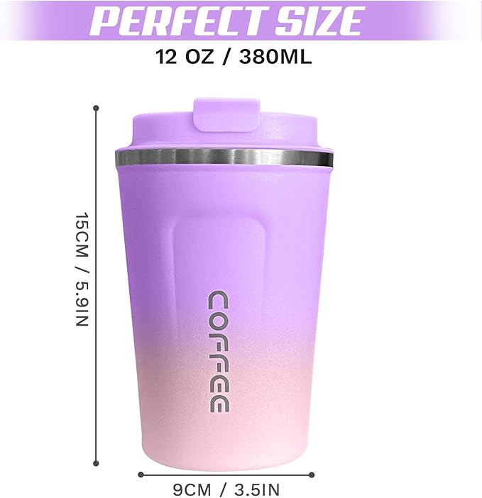 SPLMIFA Travel Coffee Mug Leak-Proof, Reusable Coffee Cups with Lid, Stainless Steel Vacuum Insulated Coffee Tumblers, Thermal Insulation Cup for Men and Women Hot & Cold Drinks(2nd-Purple Pink, 12OZ)