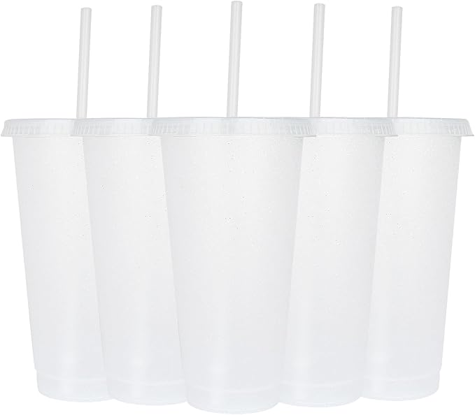 Suertestarry Tumbler with Straw and Lid,Water Bottle Iced Coffee Travel Mug Cup,Reusable Plastic Cups,Perfect for Parties,Birthdays… (White, 5pack)