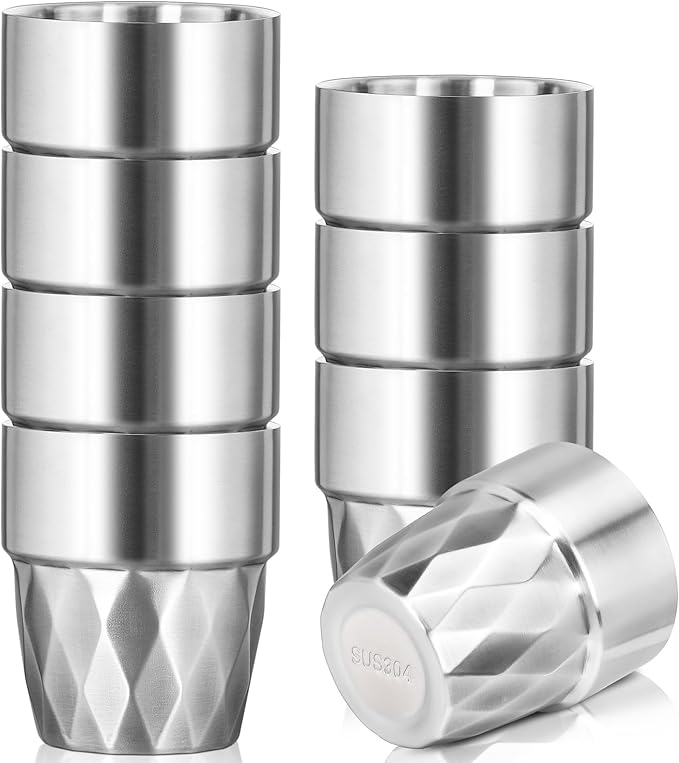Metal Glasses, 10 oz Insulated Tumbler, 8 Pack Double Wall Unbreakable Stackable Insulated Stainless Steel Cups Premium Drinking Water Tumblers for Travel Camping Home Outdoor